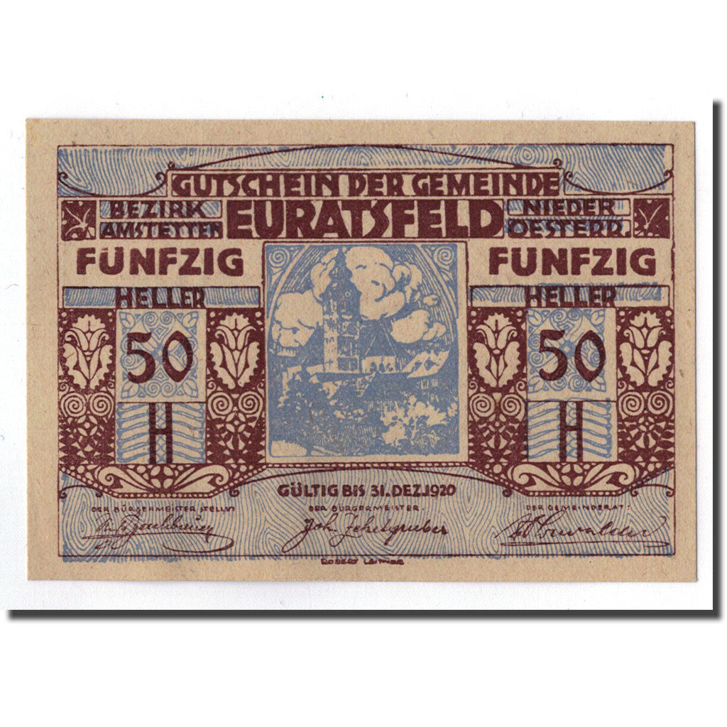 Geldschein, Österreich, Euratsfeld, 50 Heller, paysage, 1920, 1920-12-31, UNZ-