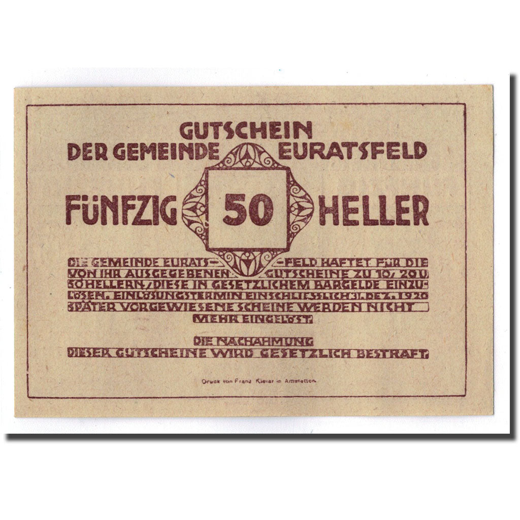 Geldschein, Österreich, Euratsfeld, 50 Heller, paysage, 1920, 1920-12-31, UNZ-