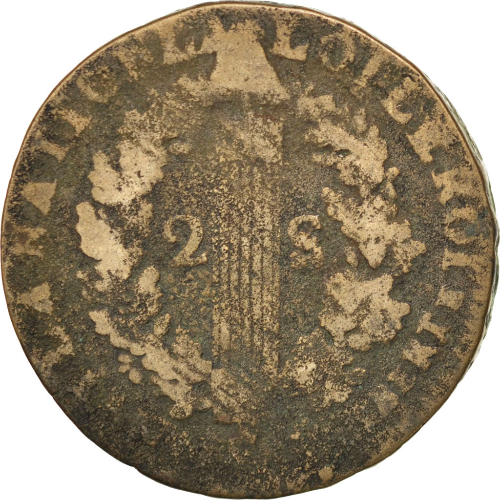 Coin, France, 2 sols françois, 2 Sols, 1792, Orléans, F(12-15), Bronze
