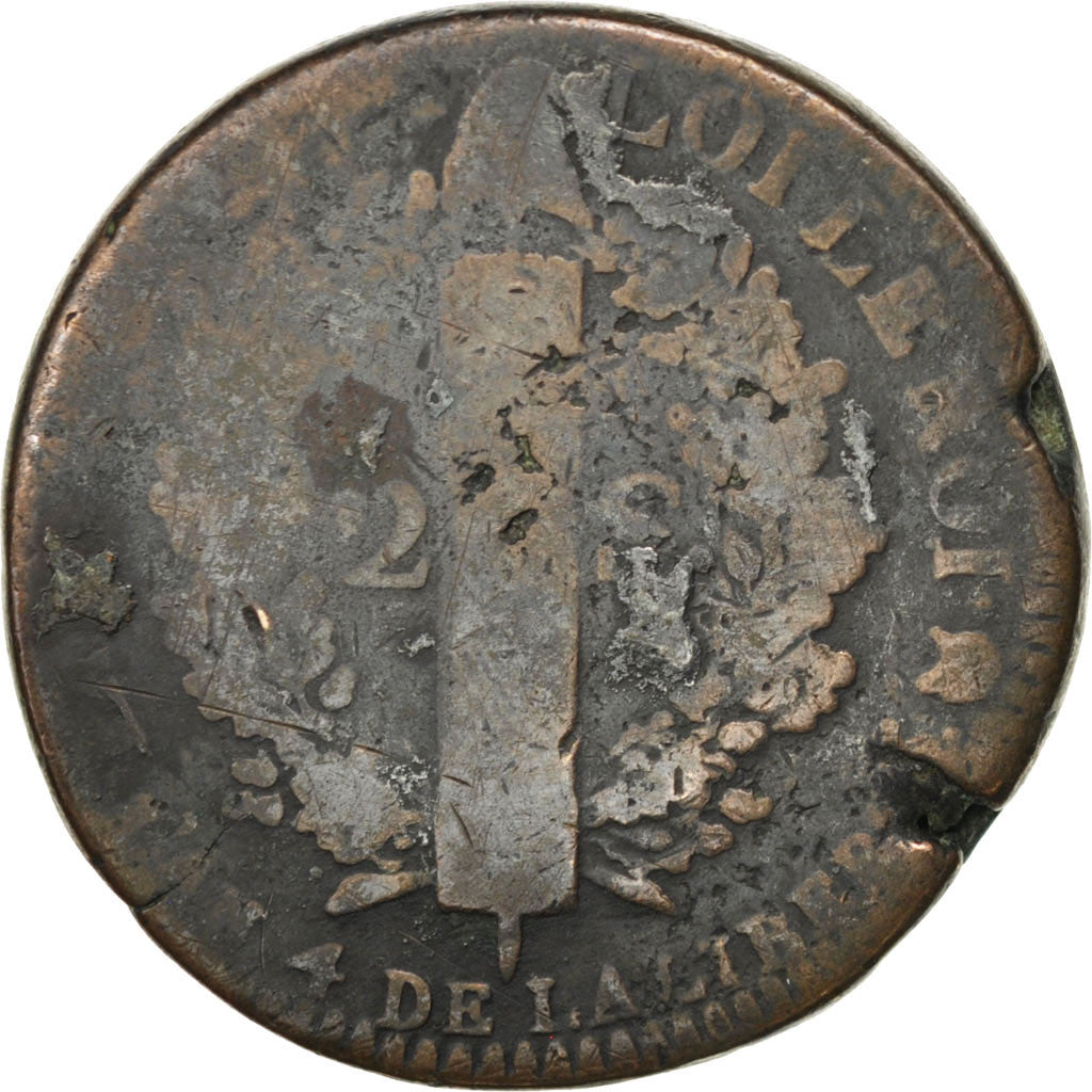 Coin, France, 2 sols françois, 2 Sols, 1792, Montpellier, VG(8-10), Bronze