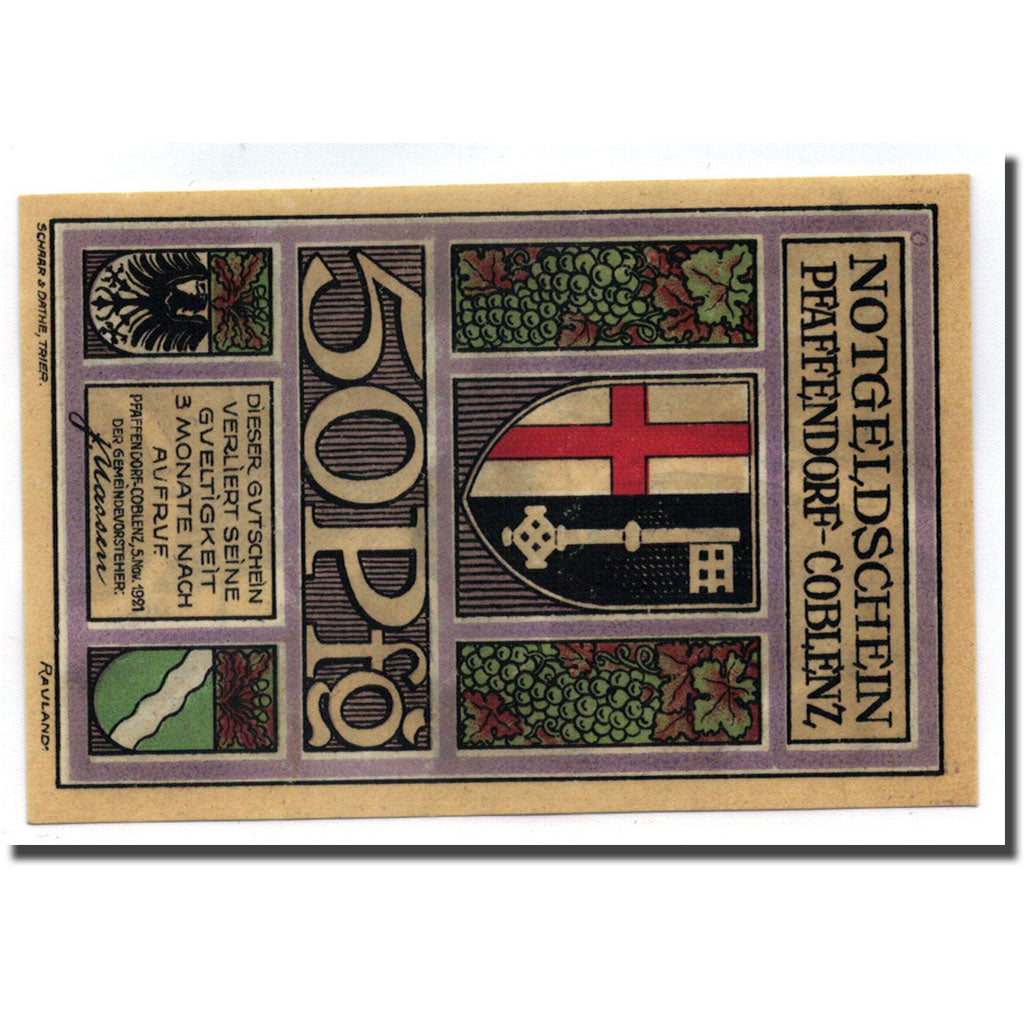 Banknote, Germany, Pfaffendorf-coblenz, 50 Pfennig, carte, 1921, 1921-11-05