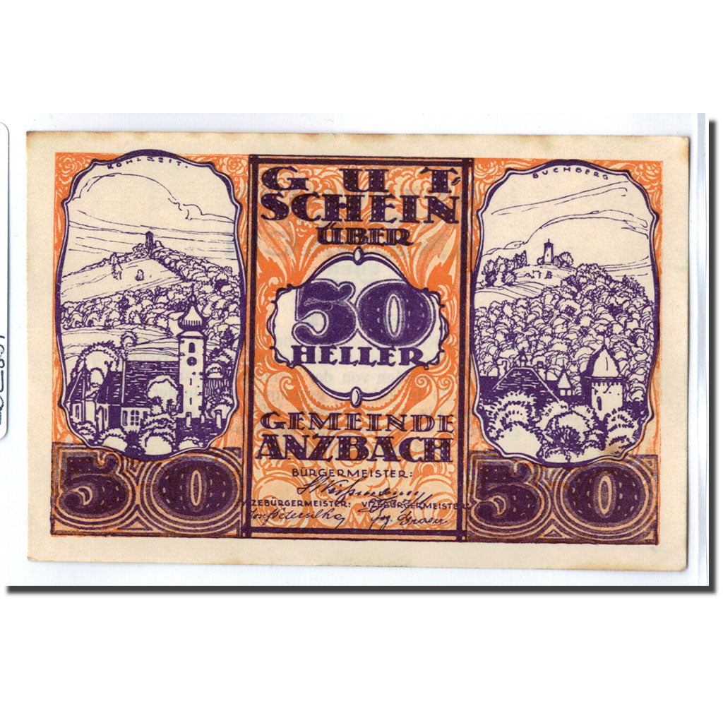 Geldschein, Österreich, Anzbach, 50 Heller, paysage, 1920, 1920-09-15, UNZ-
