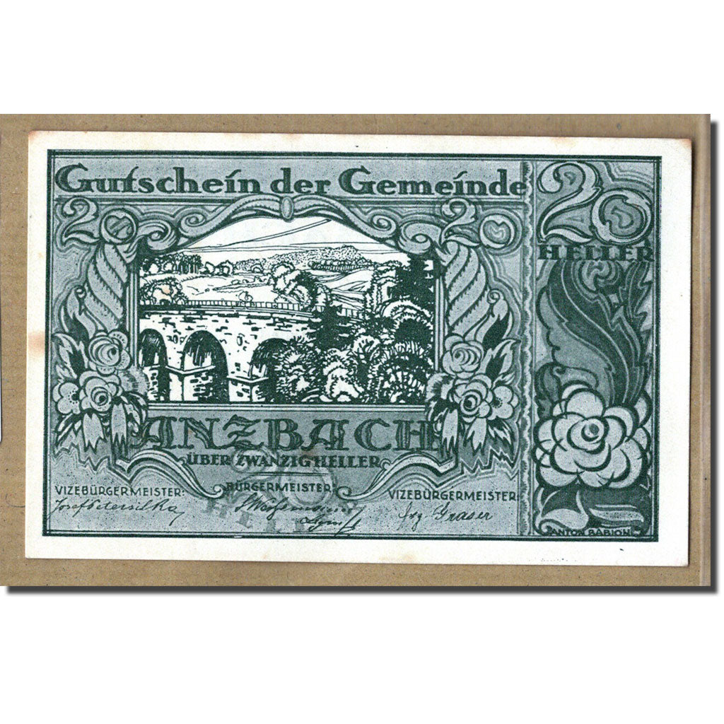 Banknote, Austria, Anzbach, 20 Heller, paysage, 1920, 1920-09-15, UNC(63)