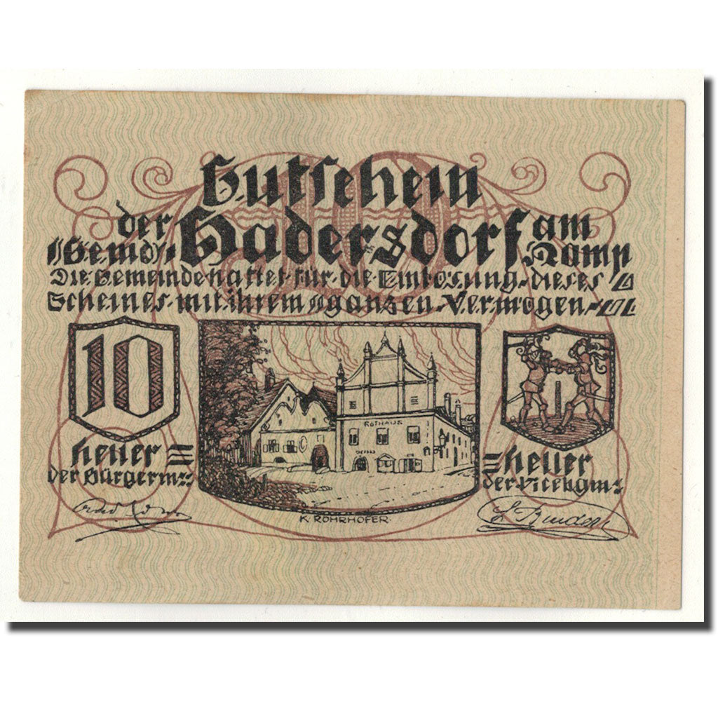 Geldschein, Österreich, Hardersdorf, 10 Heller, paysage, 1920, 1920-12-31
