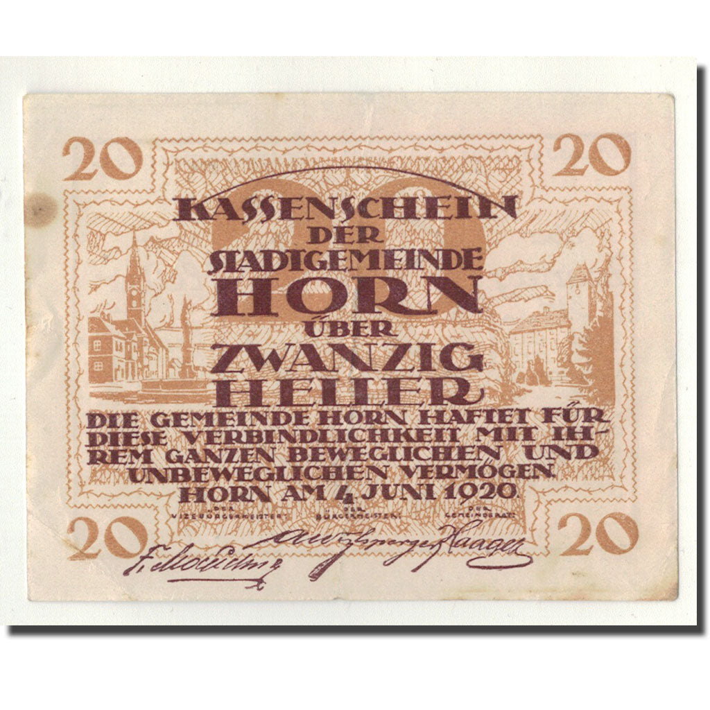 Geldschein, Österreich, Horn, 20 Heller, paysage, 1920, 1920-06-04, UNZ-