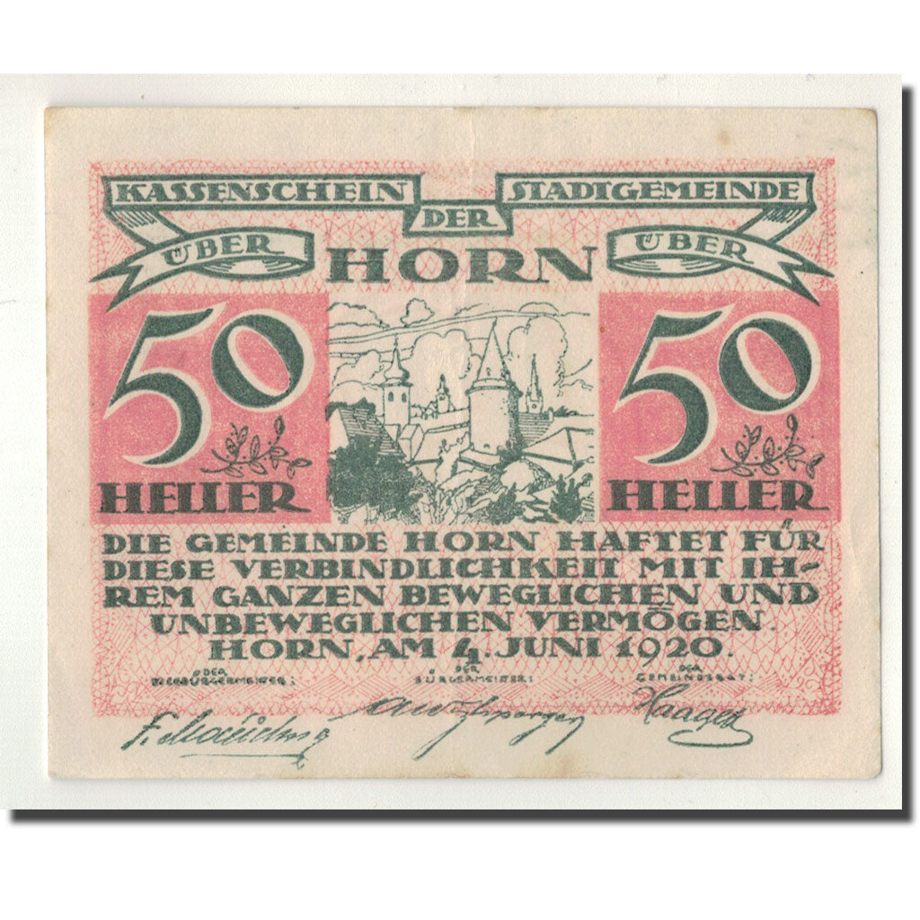 Geldschein, Österreich, Horn, 50 Heller, paysage, 1920, 1920-06-04, UNZ-