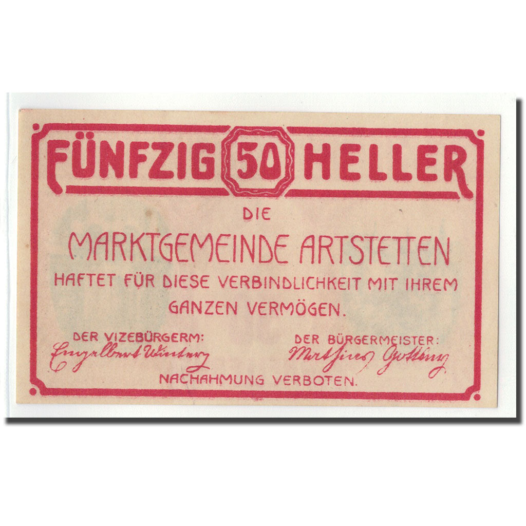 Banknote, Austria, Artstetten, 50 Heller, château, UNC(63), Mehl:52a