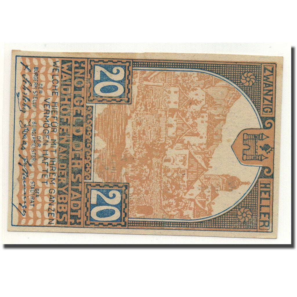 Banknote, Austria, Waidhofen a/d Ybbs, 20 Heller, paysage, 1920, 1920-02-01