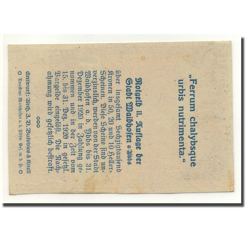 Banknote, Austria, Waidhofen a/d Ybbs, 20 Heller, paysage, 1920, 1920-02-01
