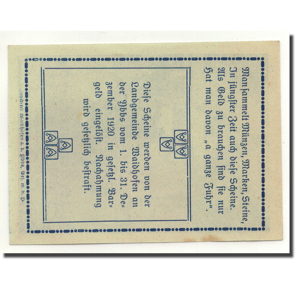 Banknote, Austria, Waidhofen a/d Ybbs, 60 Heller, agriculteur, 1920, 1920-05-01