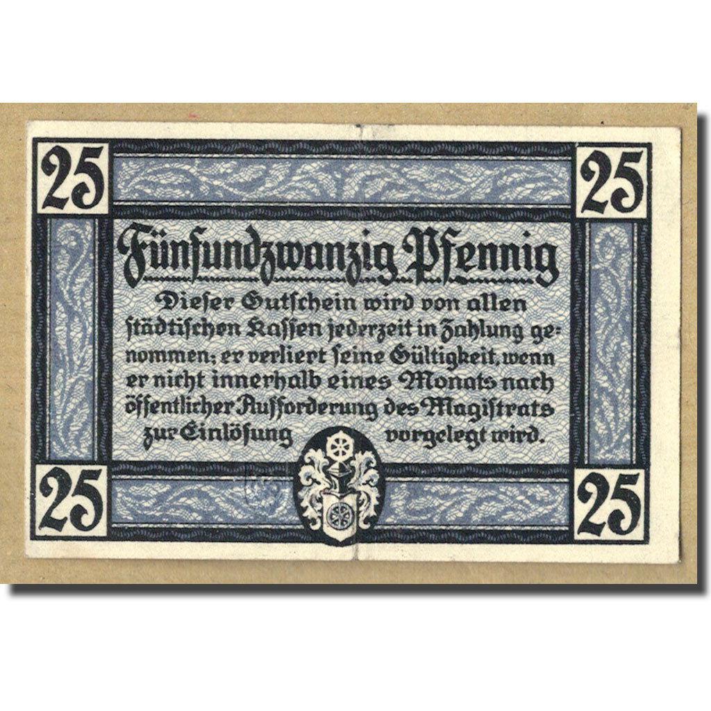 Billet, Allemagne, Erfurt Stadt, 25 Pfennig, Eglise, 1920, 1920-04-09, SPL