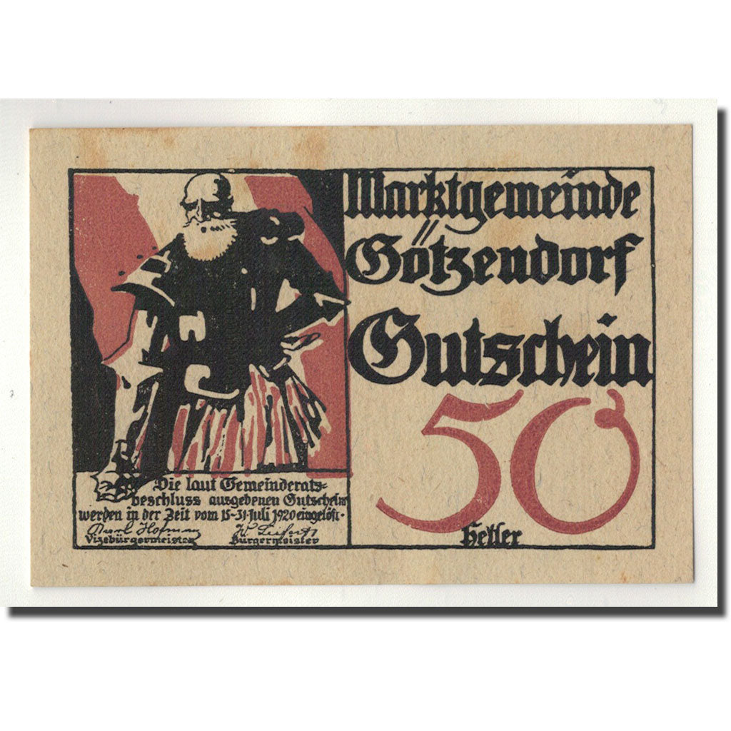 Geldschein, Österreich, Götzendorf, 50 Heller, personnage, UNZ-, Mehl:246IIa