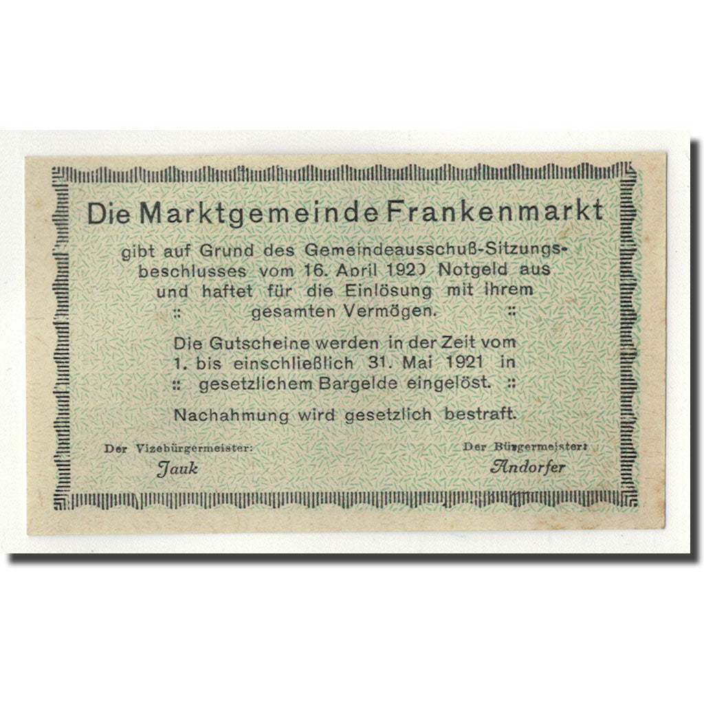 Banknote, Austria, Frankenmarkt, 10 Heller, paysage, 1920, 1920-04-16, UNC(63)