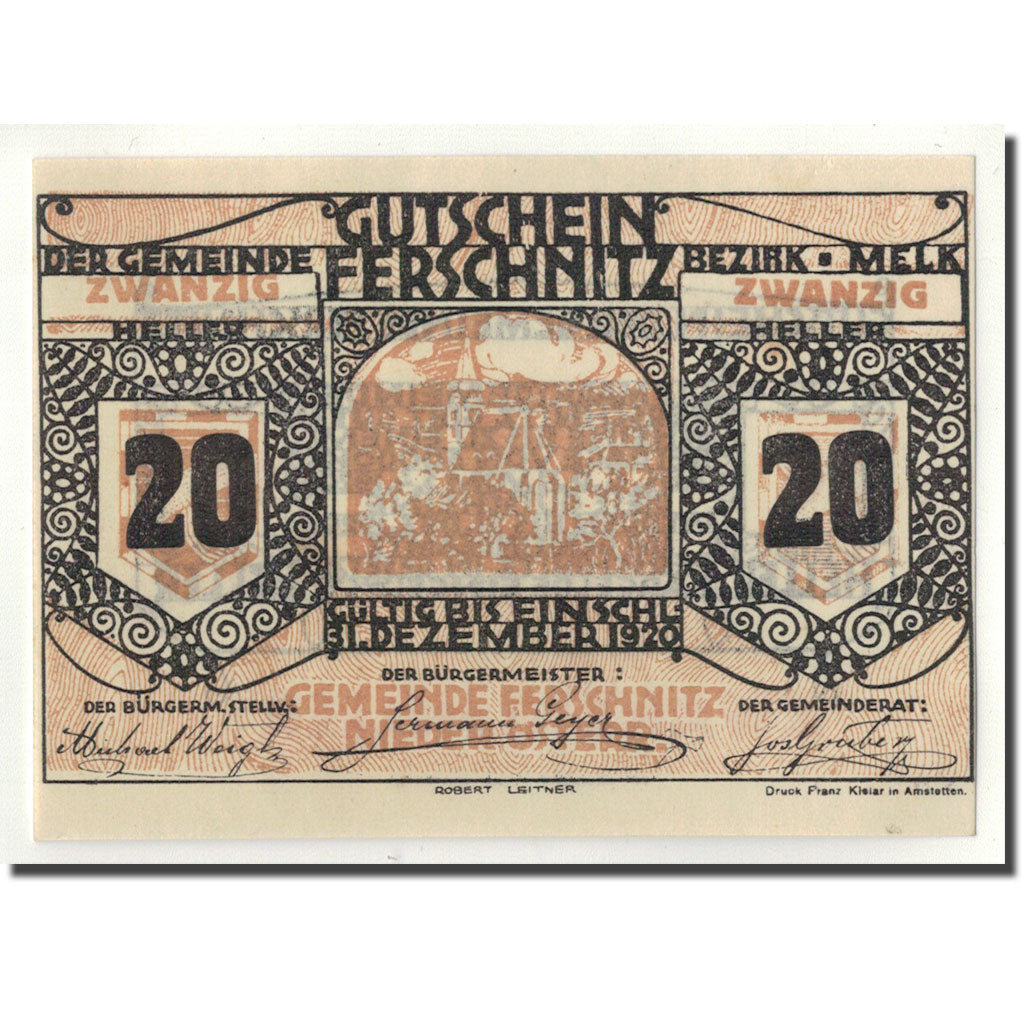 Geldschein, Österreich, Ferschnitz, 20 Heller, Eglise, 1920, 1920-04-05, UNZ-