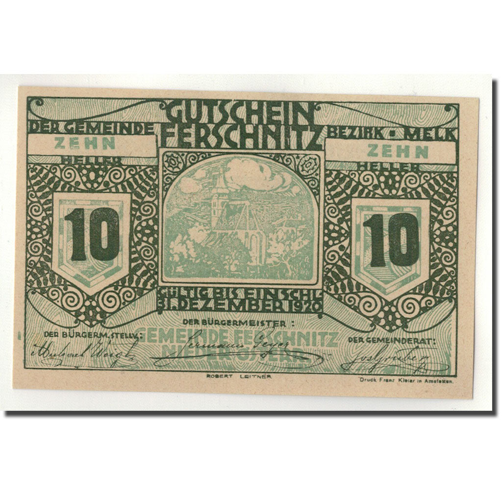 Geldschein, Österreich, Ferschnitz, 10 Heller, Eglise, 1920, 1920-04-05, UNZ-