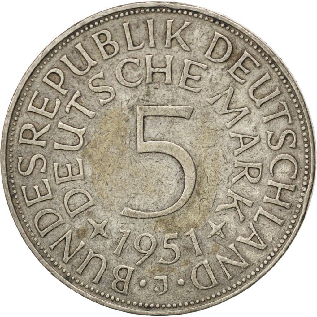 Moneta, GERMANIA - REPUBBLICA FEDERALE, 5 Mark, 1951, Hambourg, BB, Argento
