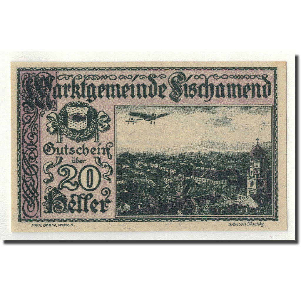Banknote, Austria, Fischamend, 20 Heller, paysage, UNC(63), Mehl:202.1