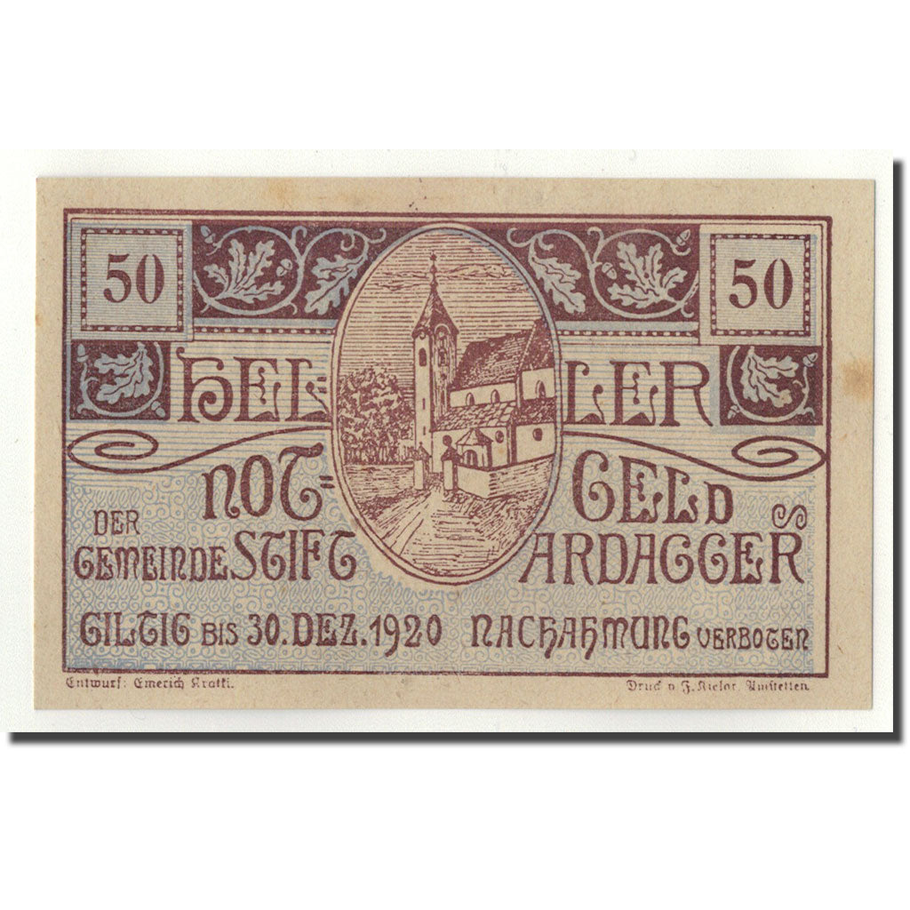 Geldschein, Österreich, Ardagger, 50 Heller, Eglise, 1920, 1920-12-30, UNZ-