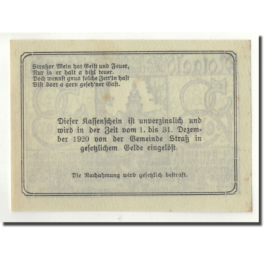Banknote, Austria, Strass, 50 Heller, paysage, 1920, 1920-05-12, UNC(63)