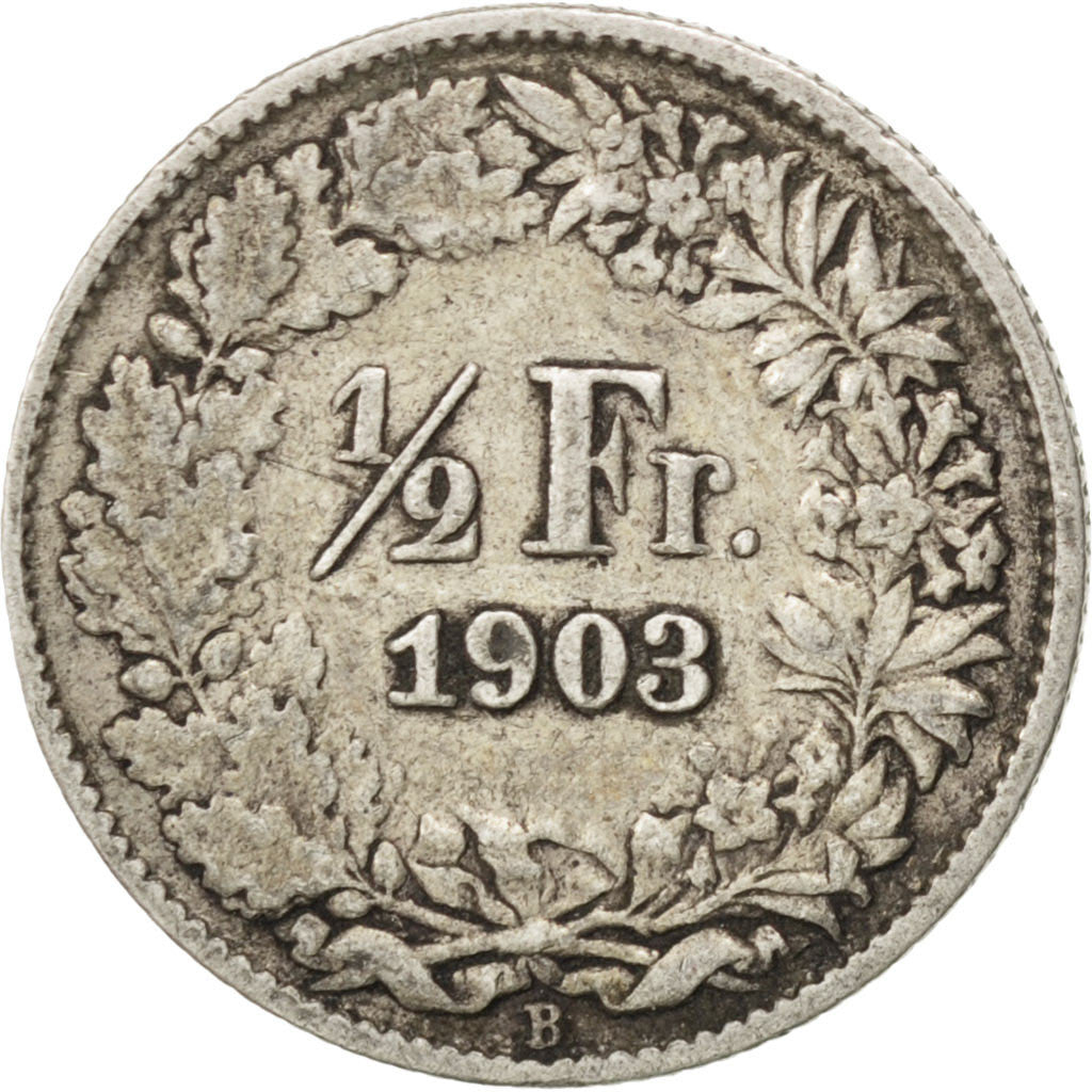 Svizzera, 1/2 Franc, 1903, Bern, BB, Argento, KM:23