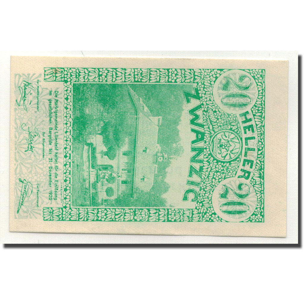 Banknote, Austria, Lilienfeld, 20 Heller, paysage 1, 1920, 1920-04-30, UNC(63)