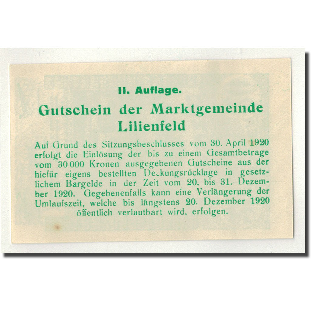 Banknote, Austria, Lilienfeld, 20 Heller, paysage 1, 1920, 1920-04-30, UNC(63)