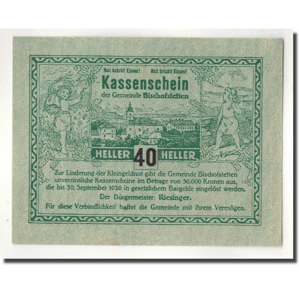 Geldschein, Österreich, Bischofstetten, 40 Heller, épis de blé, 1920