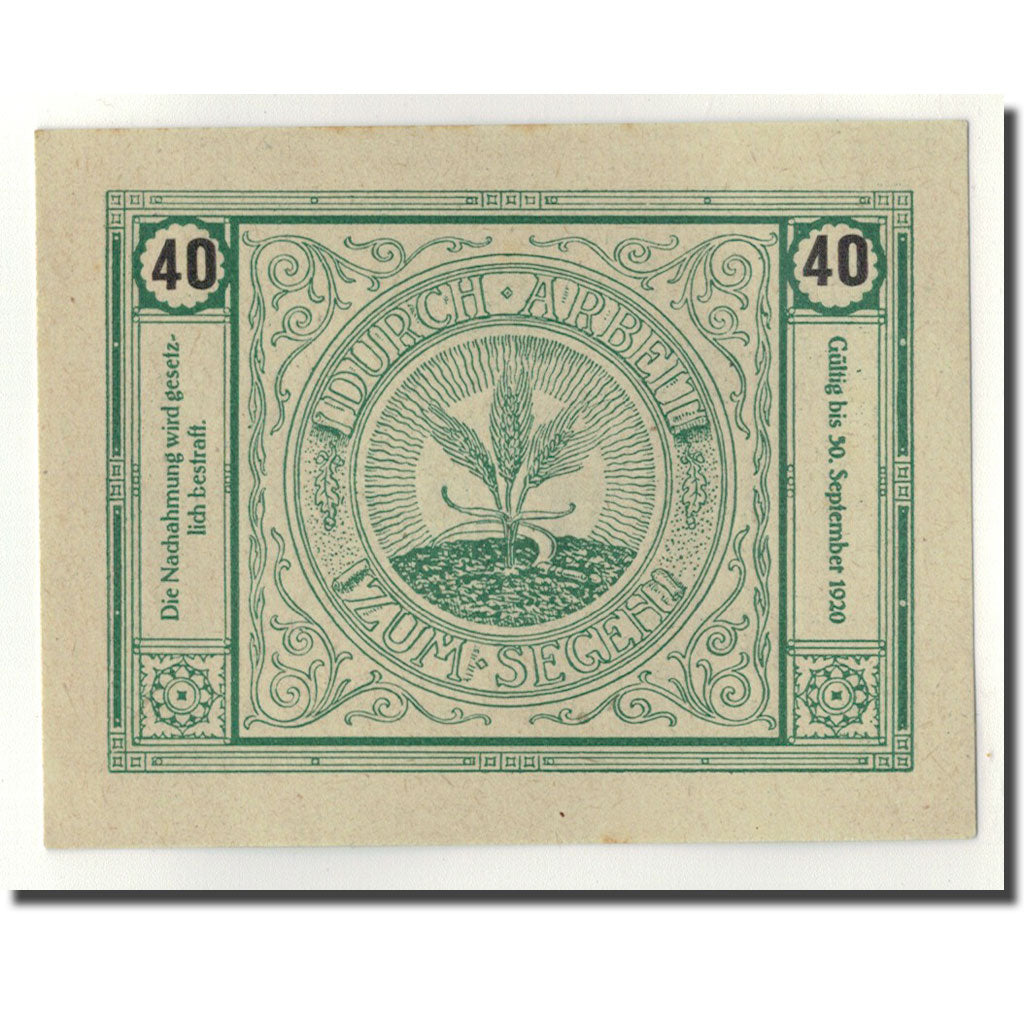 Geldschein, Österreich, Bischofstetten, 40 Heller, épis de blé, 1920