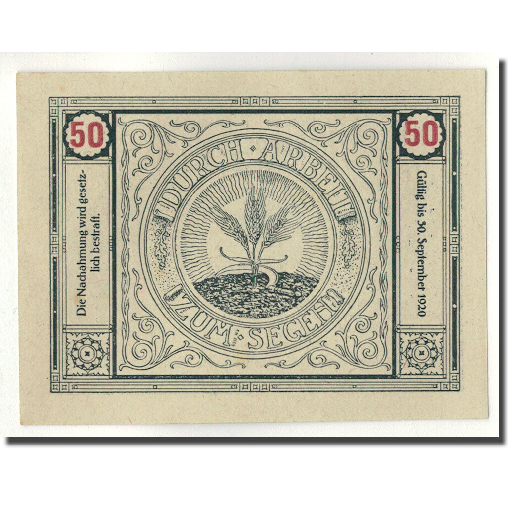 Geldschein, Österreich, Bischofstetten, 50 Heller, épis de blé, 1920