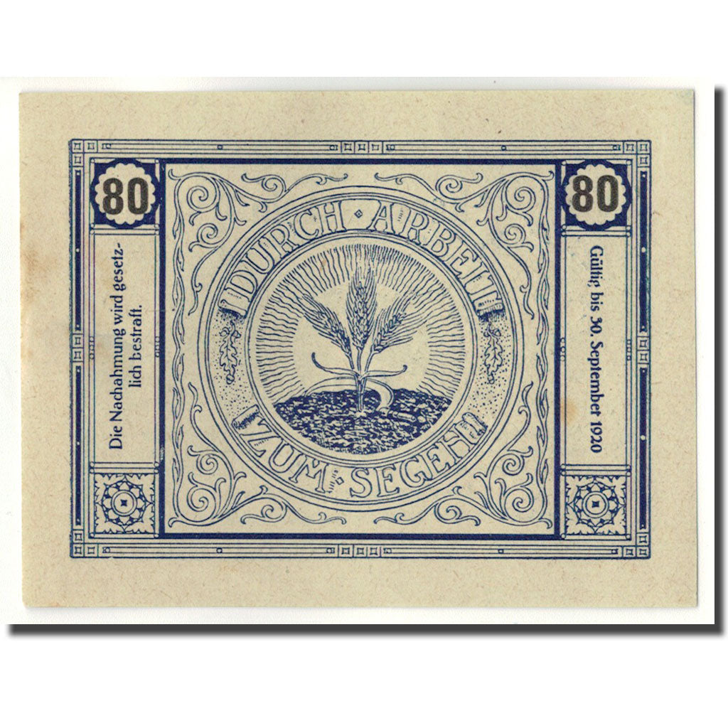 Geldschein, Österreich, Bischofstetten, 80 Heller, épis de blé, 1920
