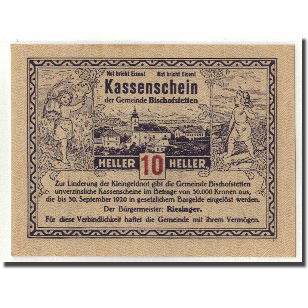 Geldschein, Österreich, Bischofstetten, 10 Heller, épis de blé, 1920