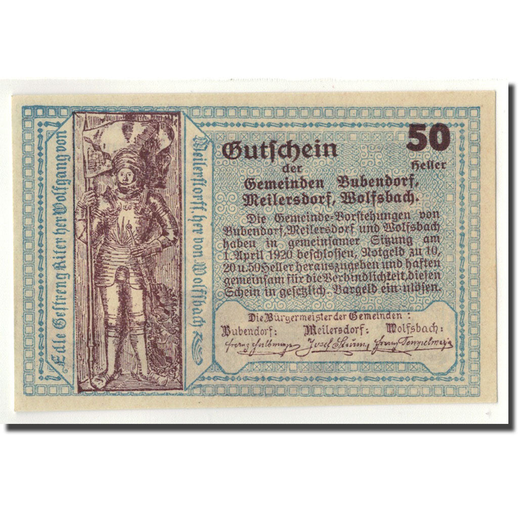 Geldschein, Österreich, Budendorf, 50 Heller, Eglise, 1920, 1920-04-01, UNZ-