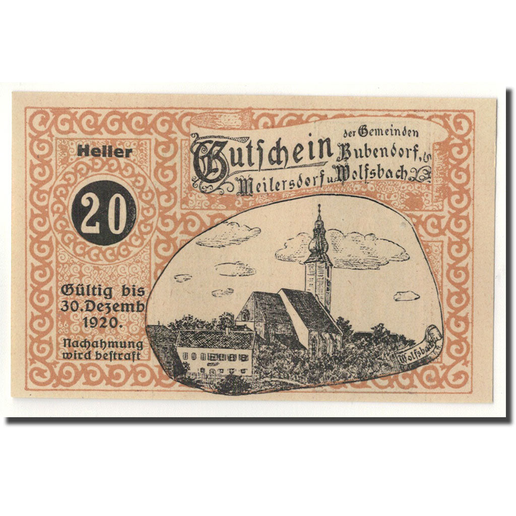 Geldschein, Österreich, Budendorf, 20 Heller, Eglise, 1920, 1920-04-01, UNZ-