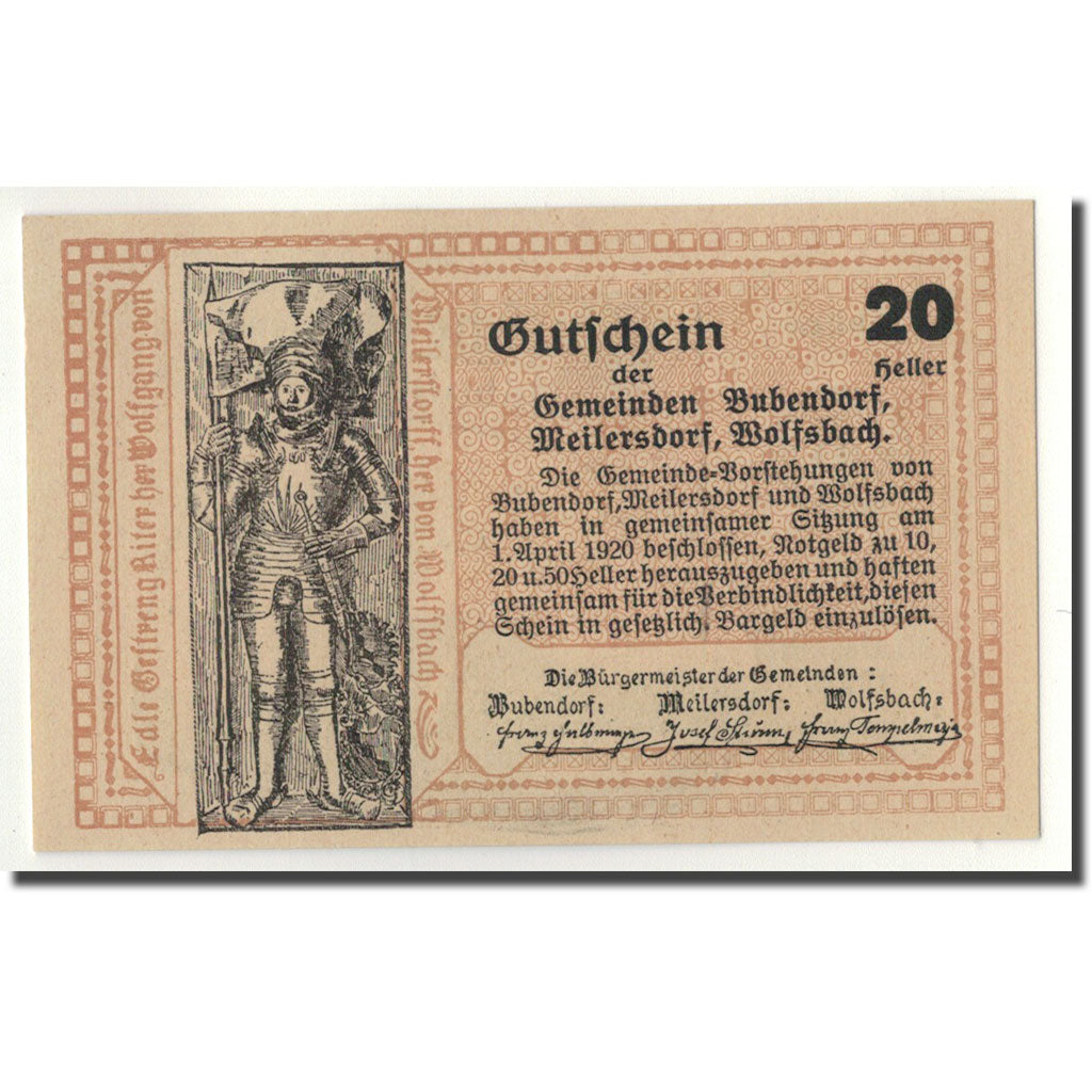 Geldschein, Österreich, Budendorf, 20 Heller, Eglise, 1920, 1920-04-01, UNZ-
