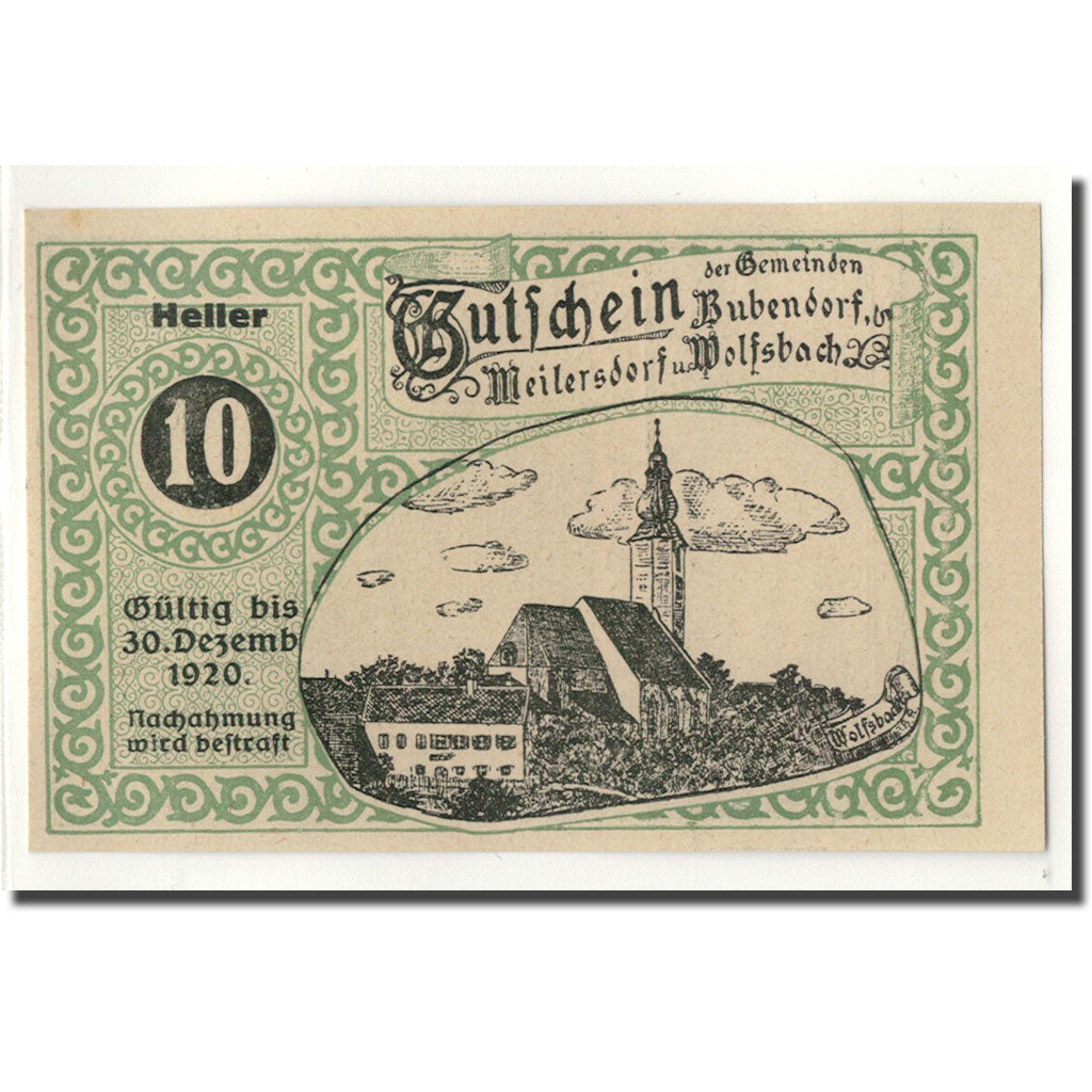 Geldschein, Österreich, Budendorf, 10 Heller, Eglise, 1920, 1920-04-01, UNZ-