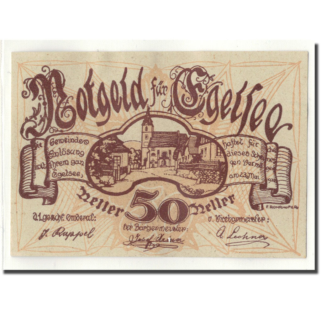 Geldschein, Österreich, Elgelsee, 50 Heller, paysage, 1920, 1920-05-23, UNZ-