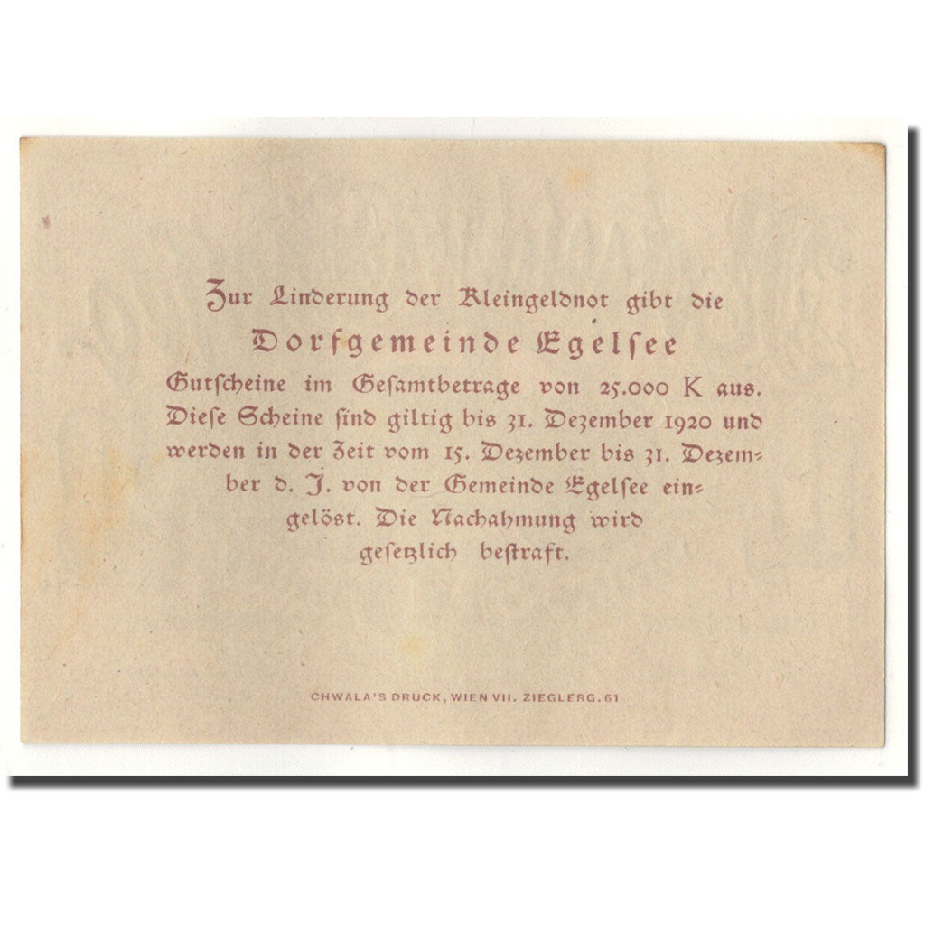 Banknote, Austria, Elgelsee, 50 Heller, paysage 1, 1920, 1920-05-23, UNC(63)
