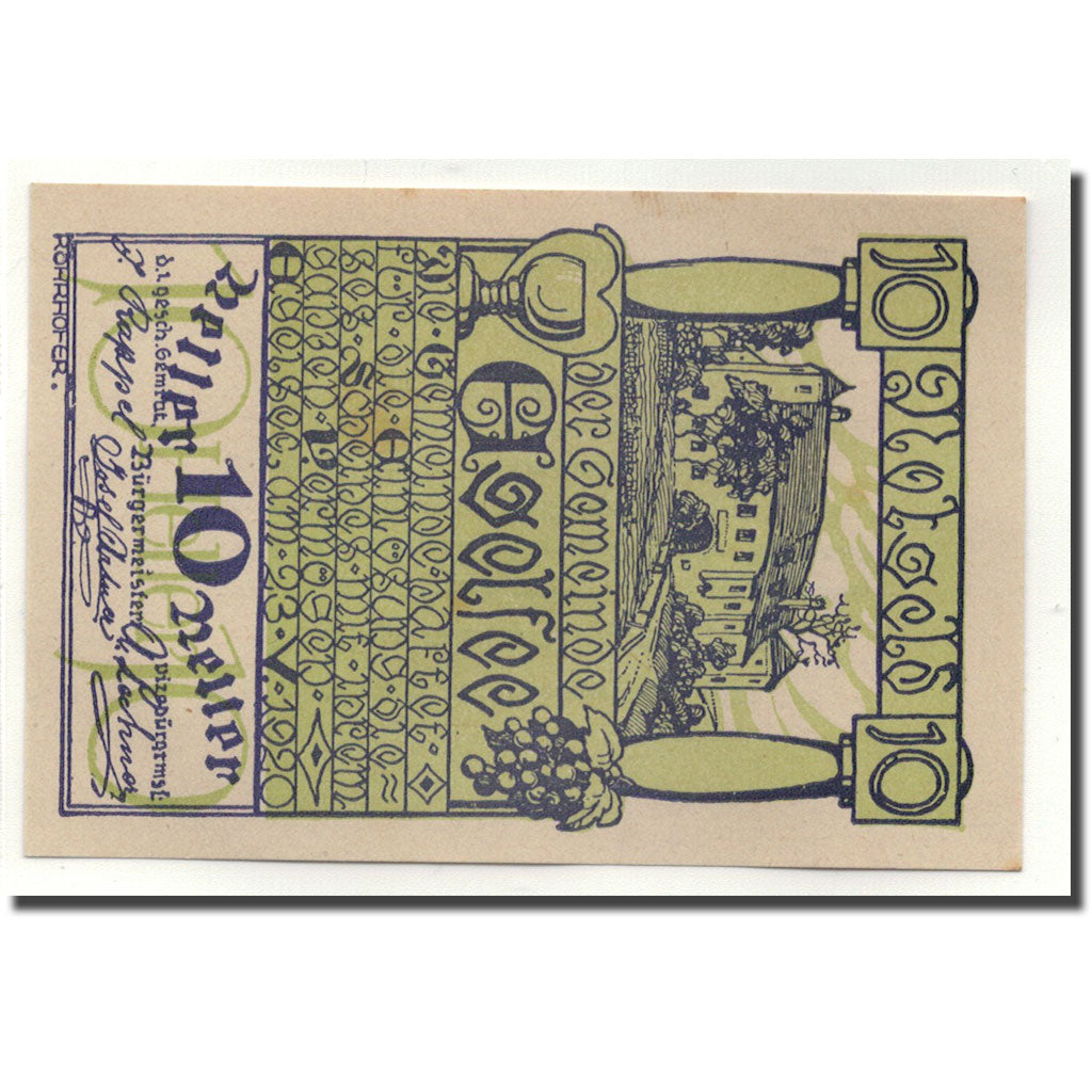 Banknote, Austria, Elgelsee, 10 Heller, château, 1920, 1920-05-23, UNC(63)