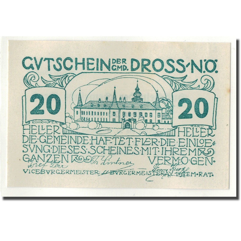 Geldschein, Österreich, Dross, 20 Heller, château, UNZ-, Mehl:135.3