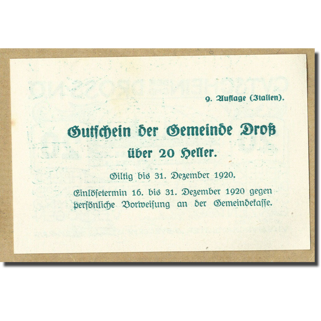 Geldschein, Österreich, Dross, 20 Heller, château, UNZ-, Mehl:135.3
