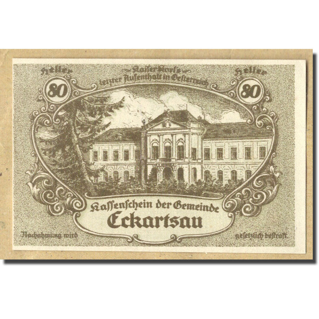 Geldschein, Österreich, Eckartsau, 80 Heller, manoir, UNZ-, Mehl:149a