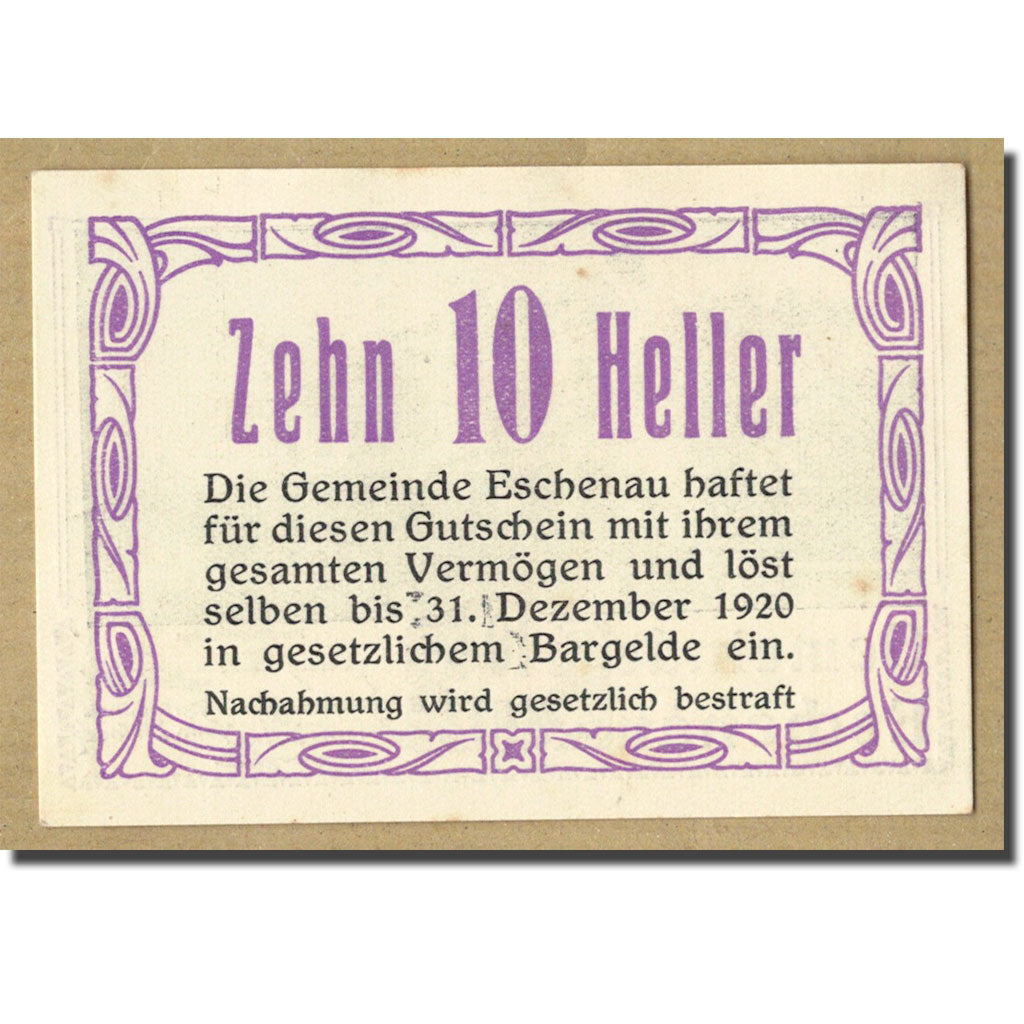 Geldschein, Österreich, Eschenau, 10 Heller, manoir, UNZ-, Mehl:186c