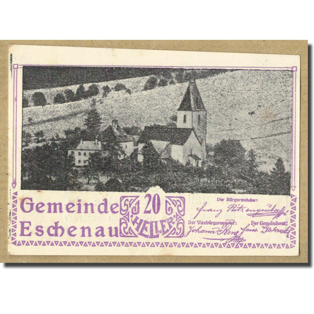 Banknote, Austria, Eschenau, 20 Heller, Eglise, UNC(63), Mehl:186c