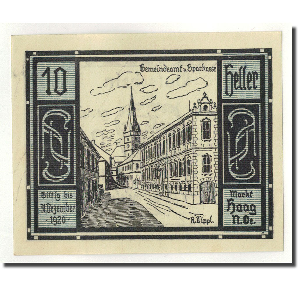 Geldschein, Österreich, Haag, 10 Heller, paysage, UNZ-, Mehl:318 V