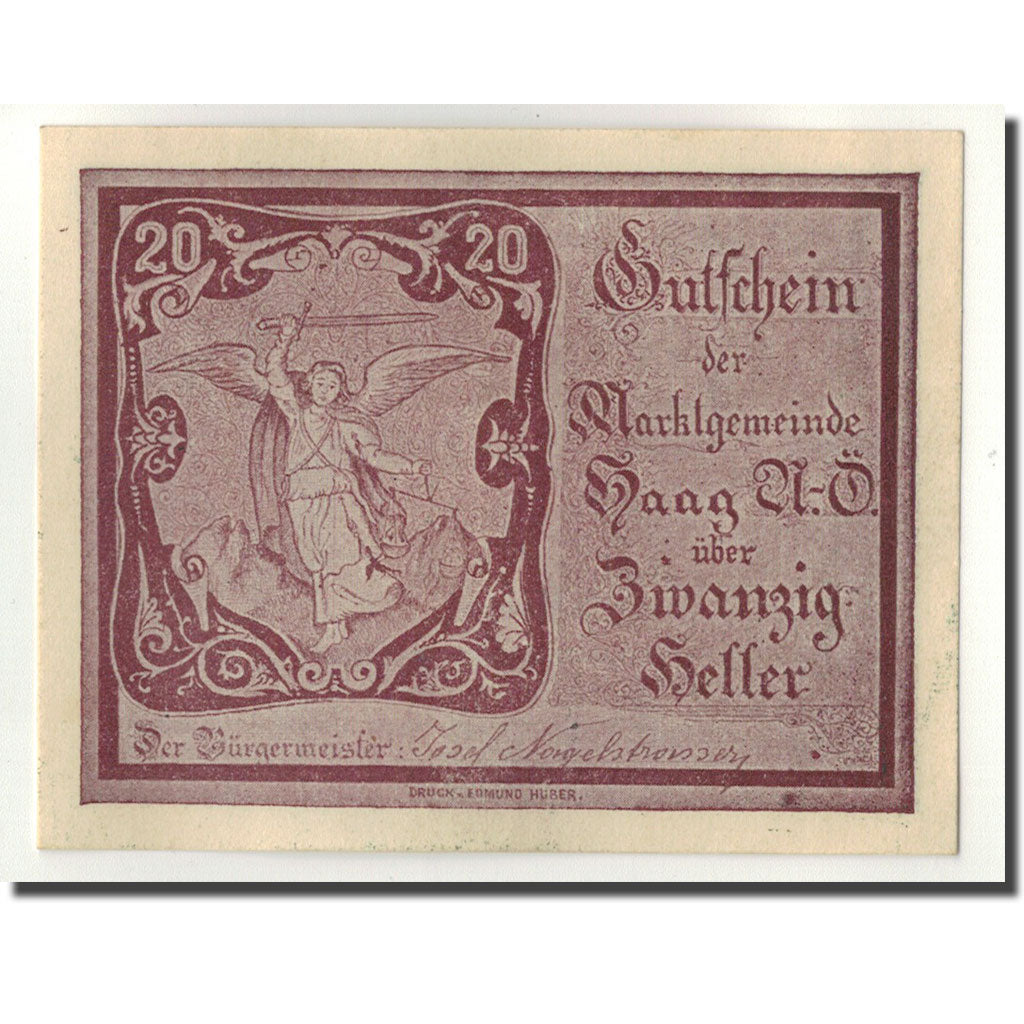 Geldschein, Österreich, Haag, 20 Heller, ange, UNZ-, Mehl:318 V