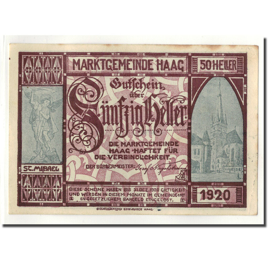 Banknote, Austria, Haag, 50 Heller, paysage, UNC(63), Mehl:318 IVc
