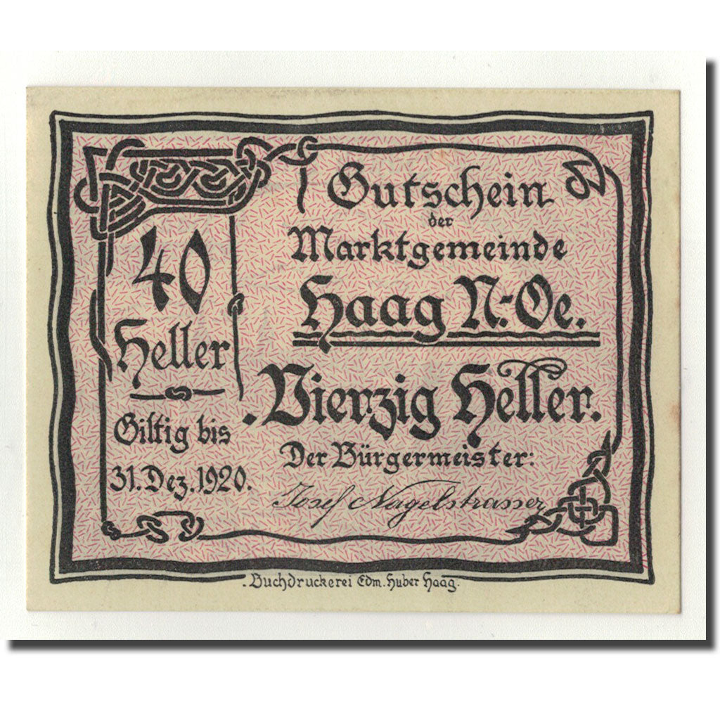 Geldschein, Österreich, Haag, 40 Heller, paysage, UNZ-, Mehl:318 IVb