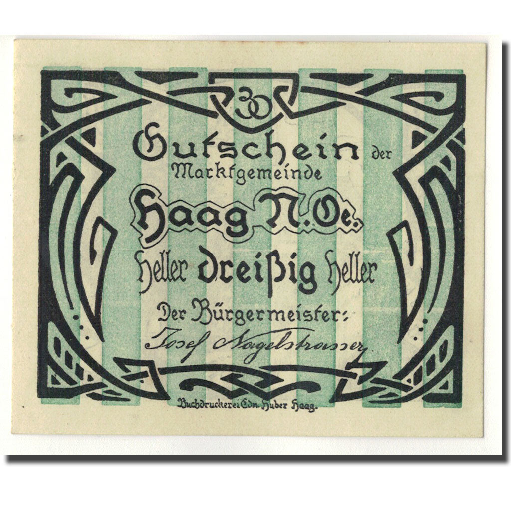 Banknote, Austria, Haag, 30 Heller, paysage, 1919-12-20, UNC(63), Mehl:318 VIb