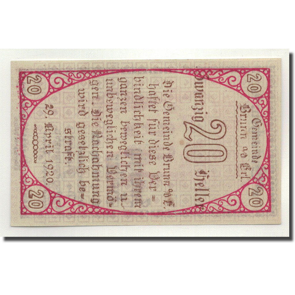 Banknote, Austria, Erla, 20 Heller, personnage, 1920, 1920-04-29, UNC(63)
