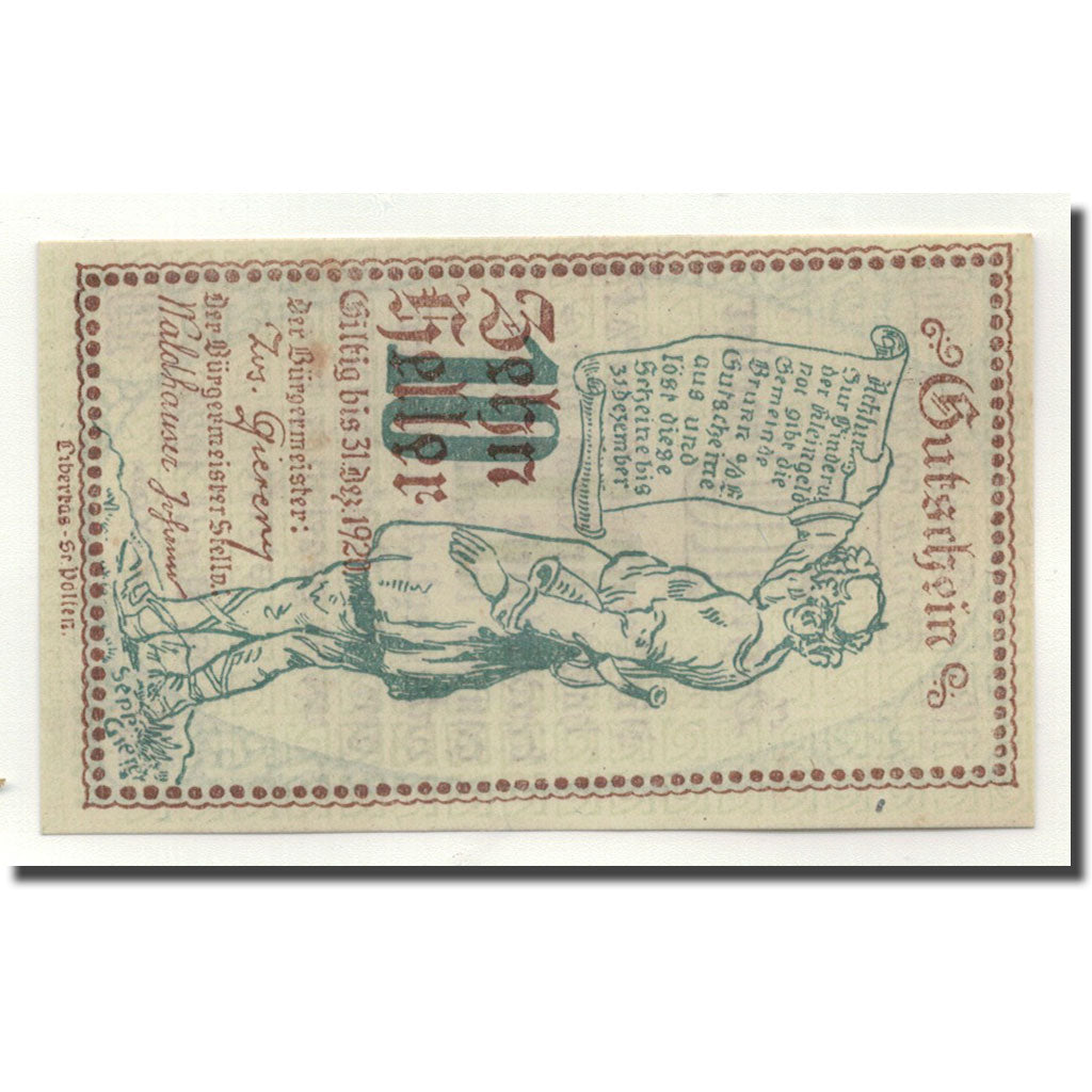 Banknote, Austria, Erla, 10 Heller, personnage, 1920, 1920-04-29, UNC(63)